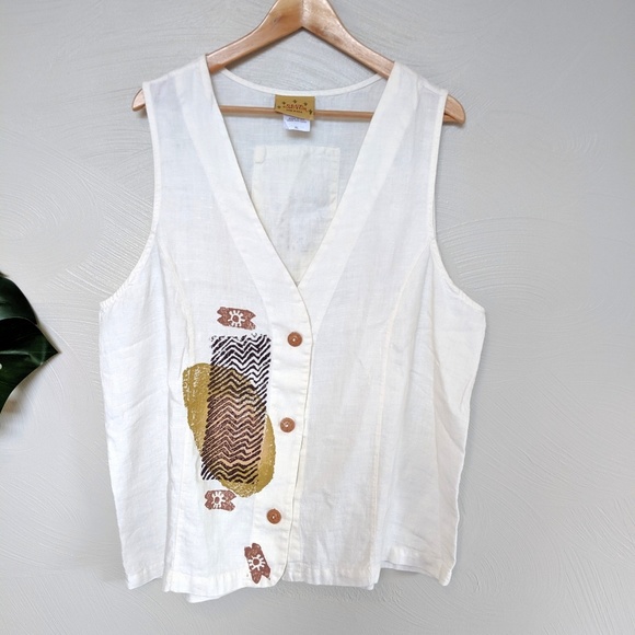 Vintage Tops - Vintage Blue Cactus linen button down shirt